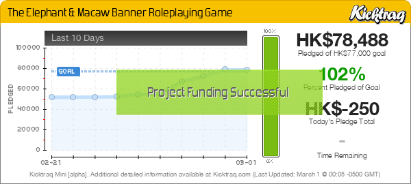 The Elephant & Macaw Banner Roleplaying Game -- Kicktraq Mini