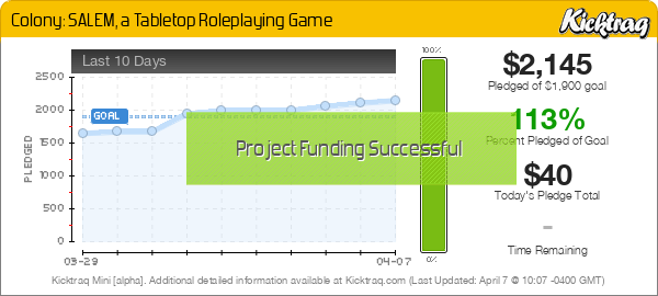 Colony: SALEM, a Tabletop Roleplaying Game -- Kicktraq Mini